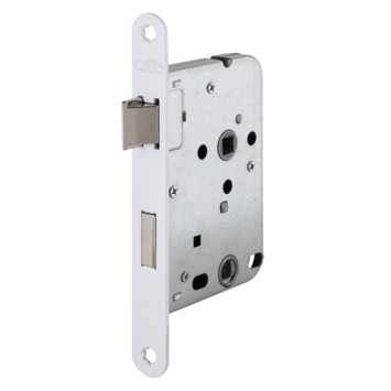 Insteekslot badkamerslot/wc-slot met witte slotplaat incl. kruk 8 mm Doorn 50mm