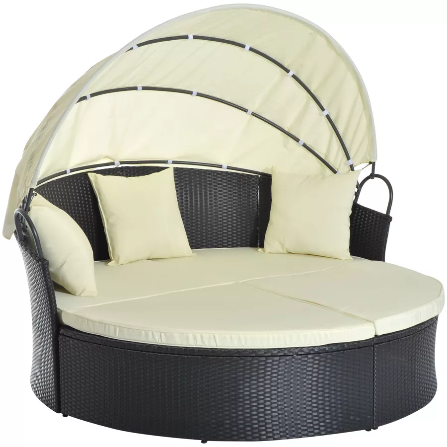 Outsunny Rattan-Sonneninsel inklusive faltbarem Dach schwarz, cremeweiß