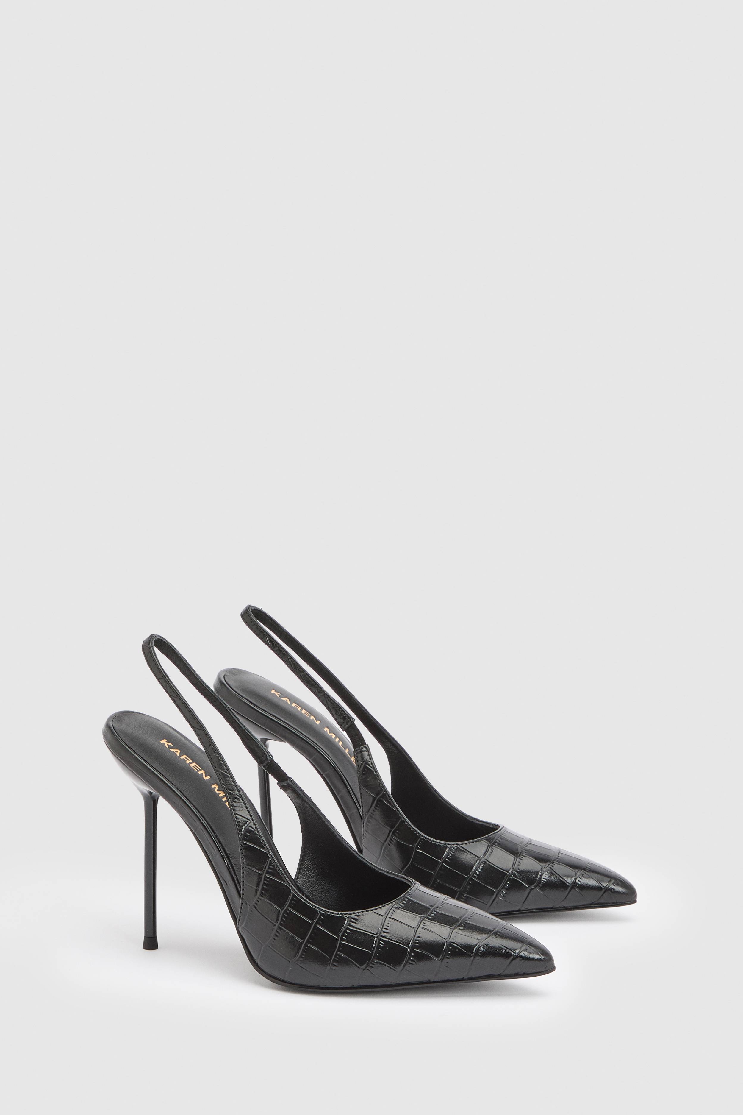 KarenMillen Escarpin À Bride Arrière En Cuir Effet Croco Avec Talon