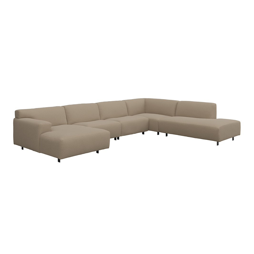 Vesta U-sofa Sjeselong venstre, 3-seter og åpen ende høyre. Big hjørnemodul, Tekstil Gianni Sand, sort metallben 10 cm, Comfort CM