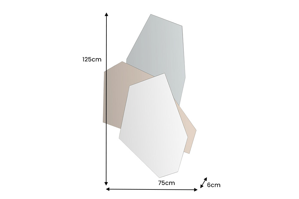Design Wandspiegel GEOMETRIC 125cm blau braun klar drei Spiegelflächen