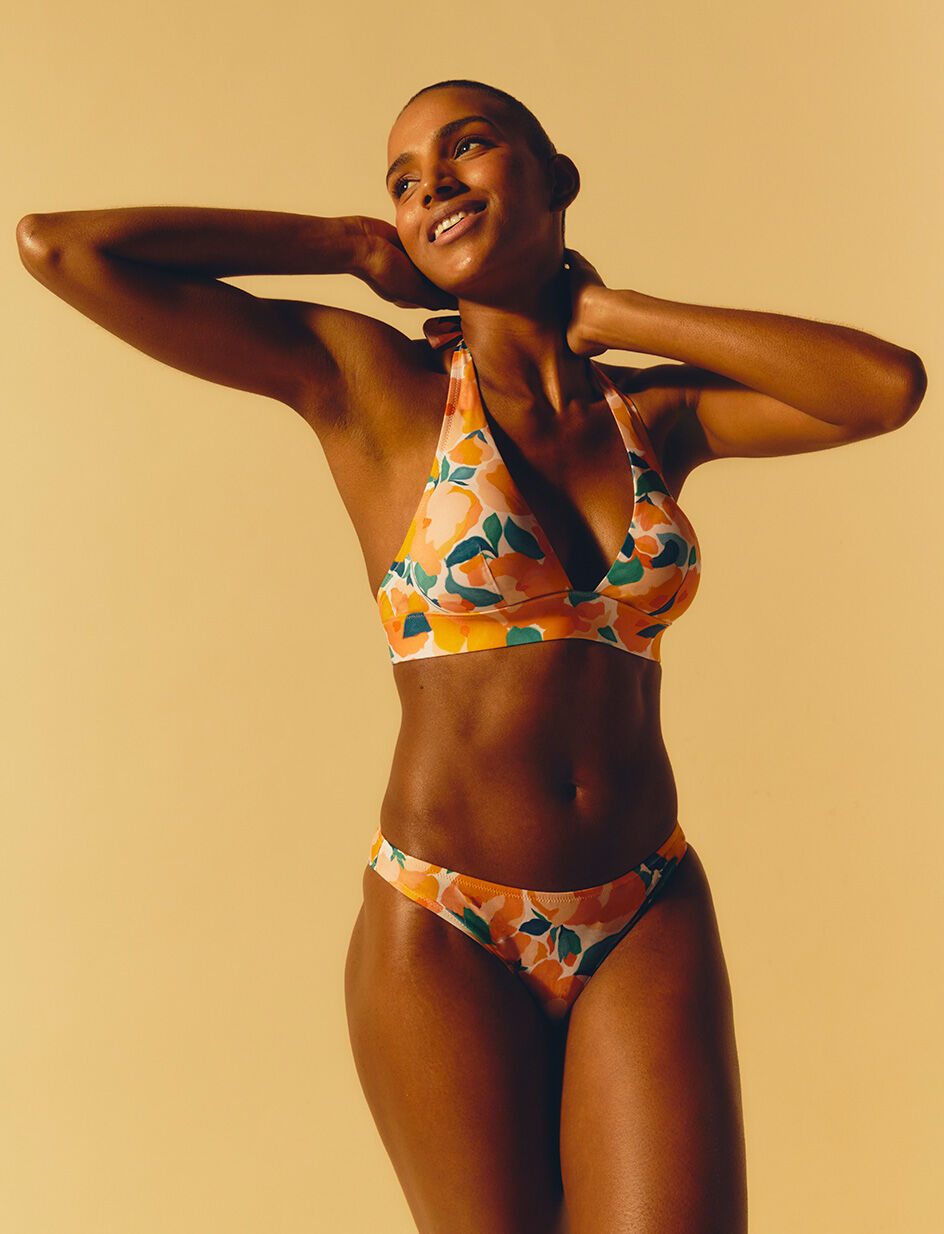 Haut de maillot de bain triangle sans armatures paddé - pivoine orange clair