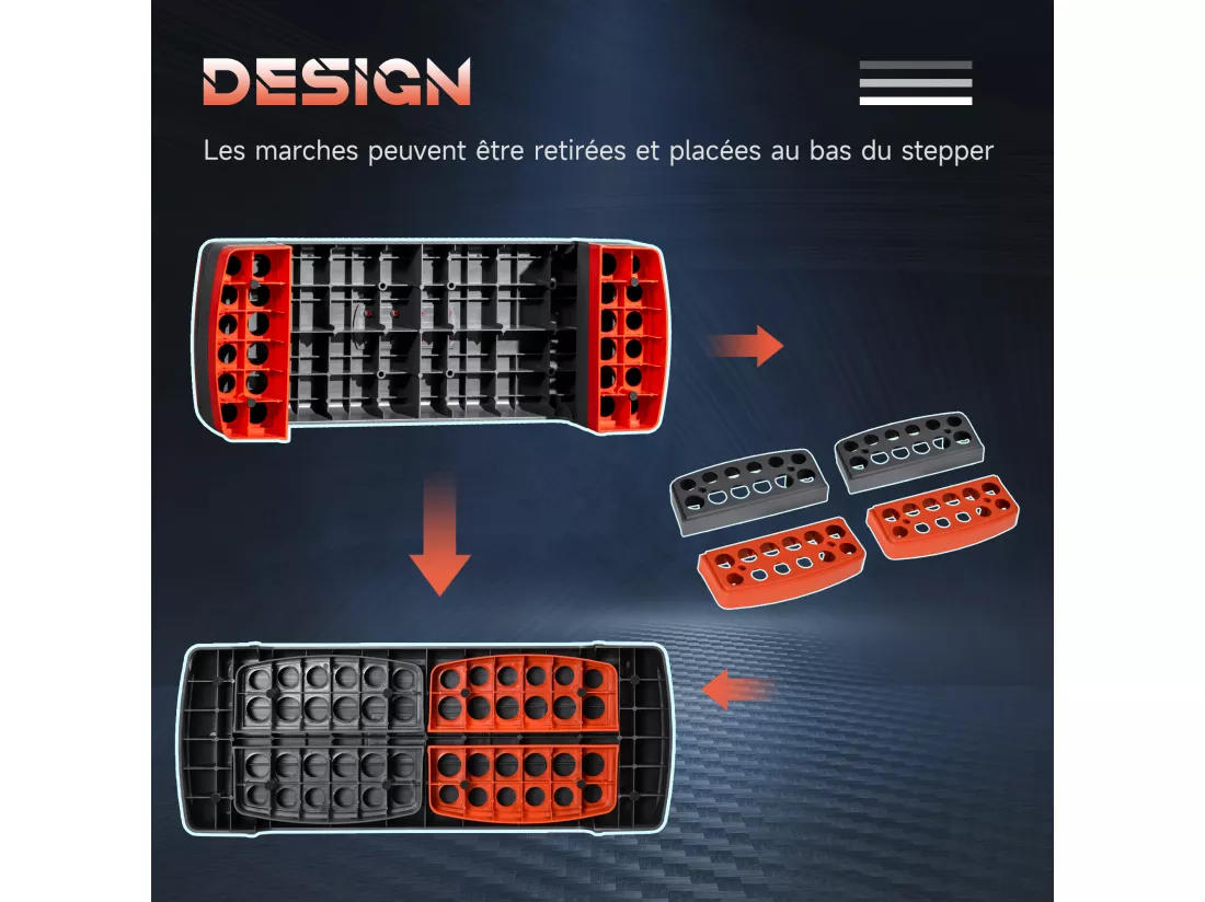 Stepper Fitness Aerobic hauteur reglable surface antiderapante dim. 78L x 28l x 10/15/20H cm PP noir rouge