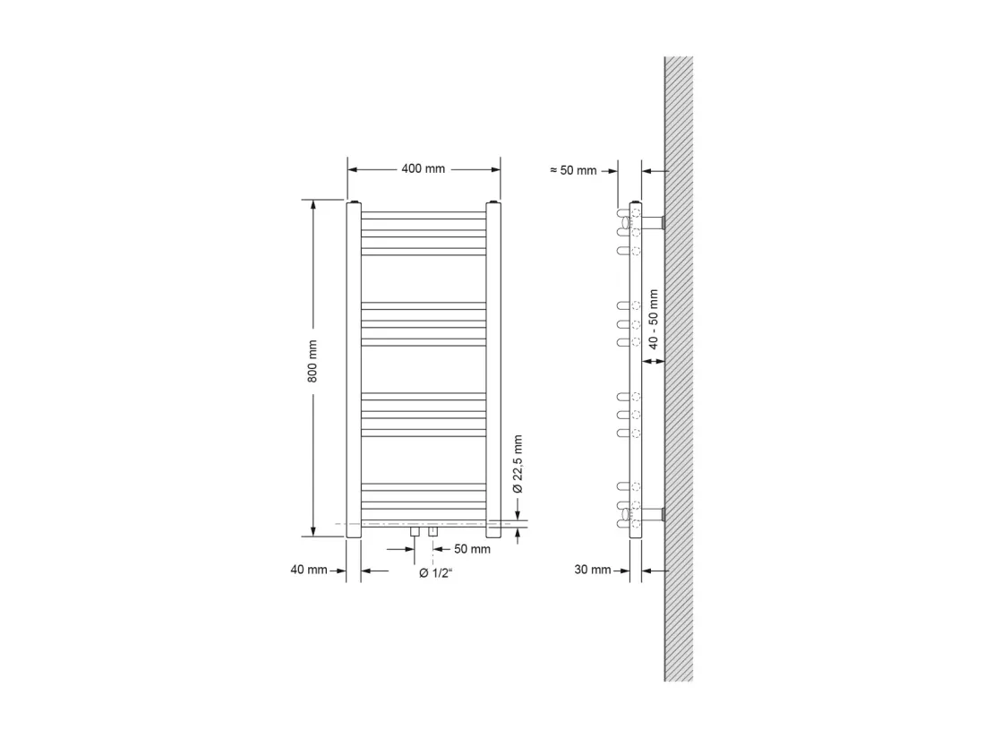 Radiateur Salle de Bain 400x800 mm Anthracite Courbé Raccord Central au Bas avec Garniture