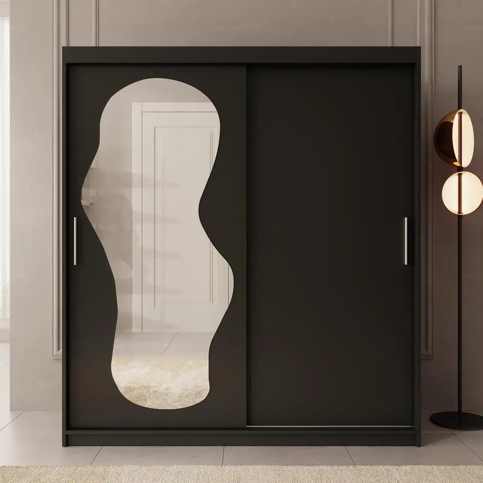 Meubella - Kledingkast Ulysses - Zwart - 180 cm - Met spiegel