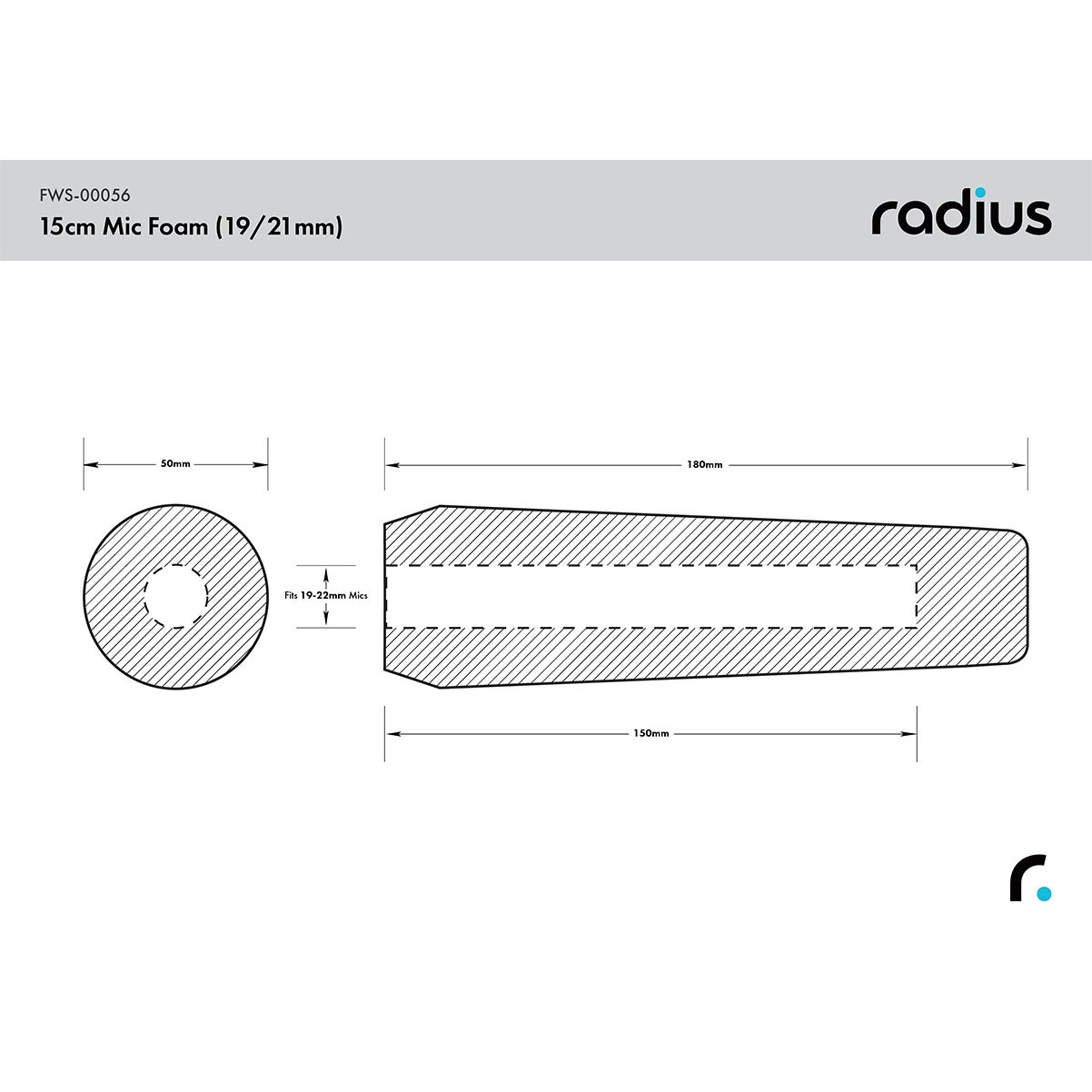 Radius Shotgun Mic Foam Windshield, 15cm STD Hole windkap