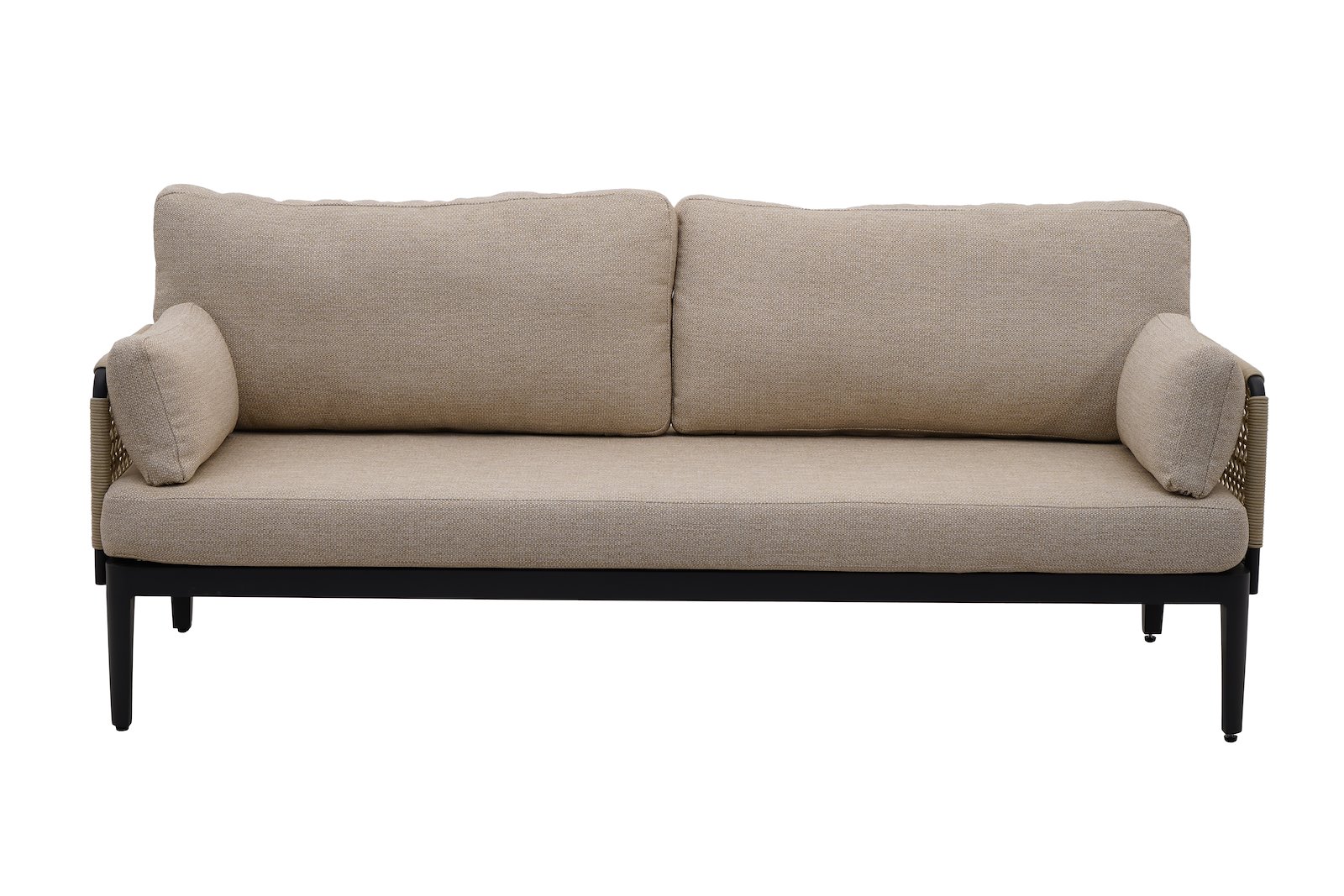 Sailon 3 seter hagesofa Hagesofa, 3-seter med sortlakkert aluminium og sider i naturfarget tau. Beige puter