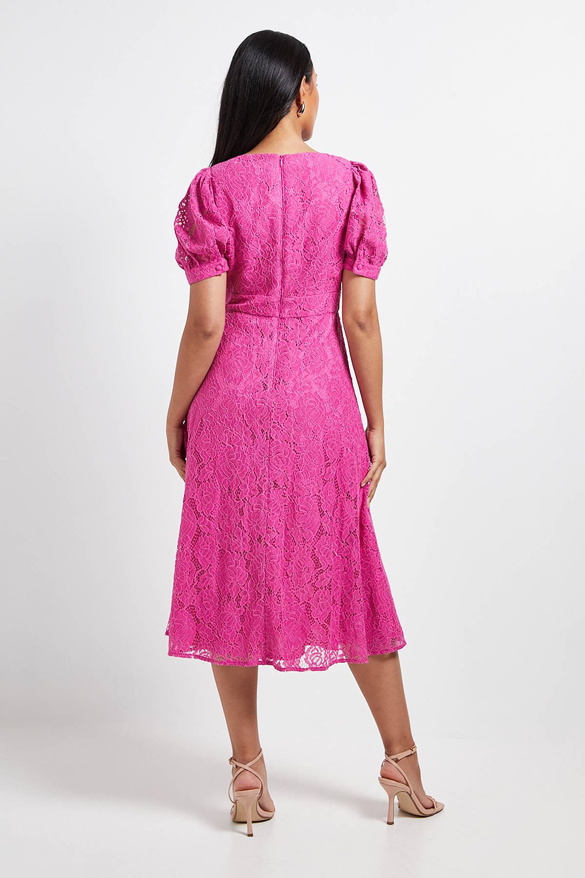 Wallis Robe Midi Tea Col V En Dentelle Petite