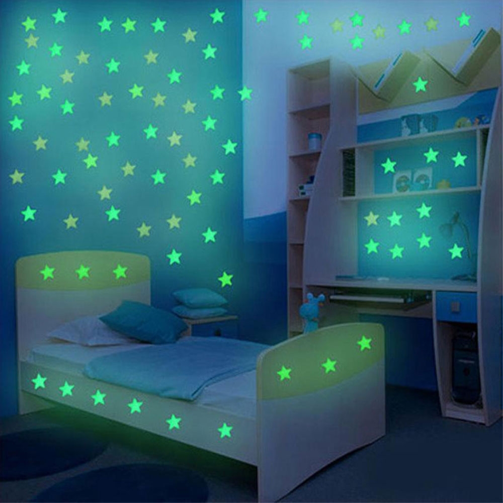 (100er Set) Leuchtende Wandsticker Fluoreszierende Sterne Glow in the Dark Sternenhimmel Wand Deko für Kinderzimmer - Bunt