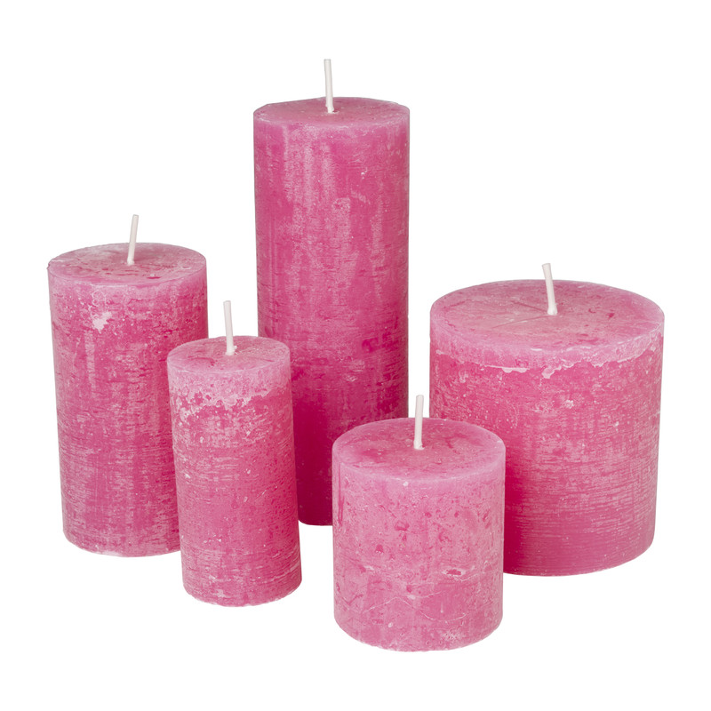 Kaars rustiek - roze - ø5x10 cm
