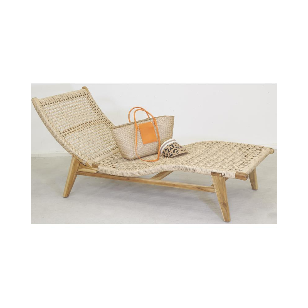 Chaise bain de soleil en teck et cannage synthétique