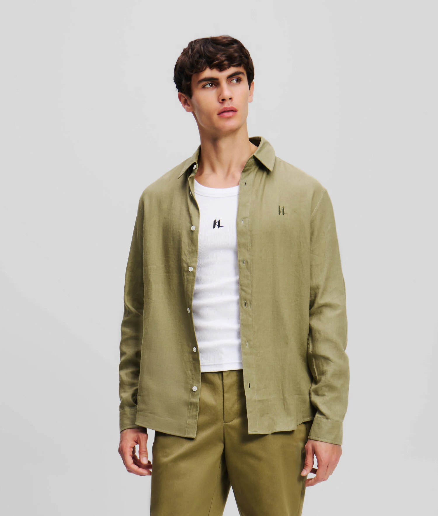 CHEMISE EN LIN KL MONOGRAM - Vert foncé