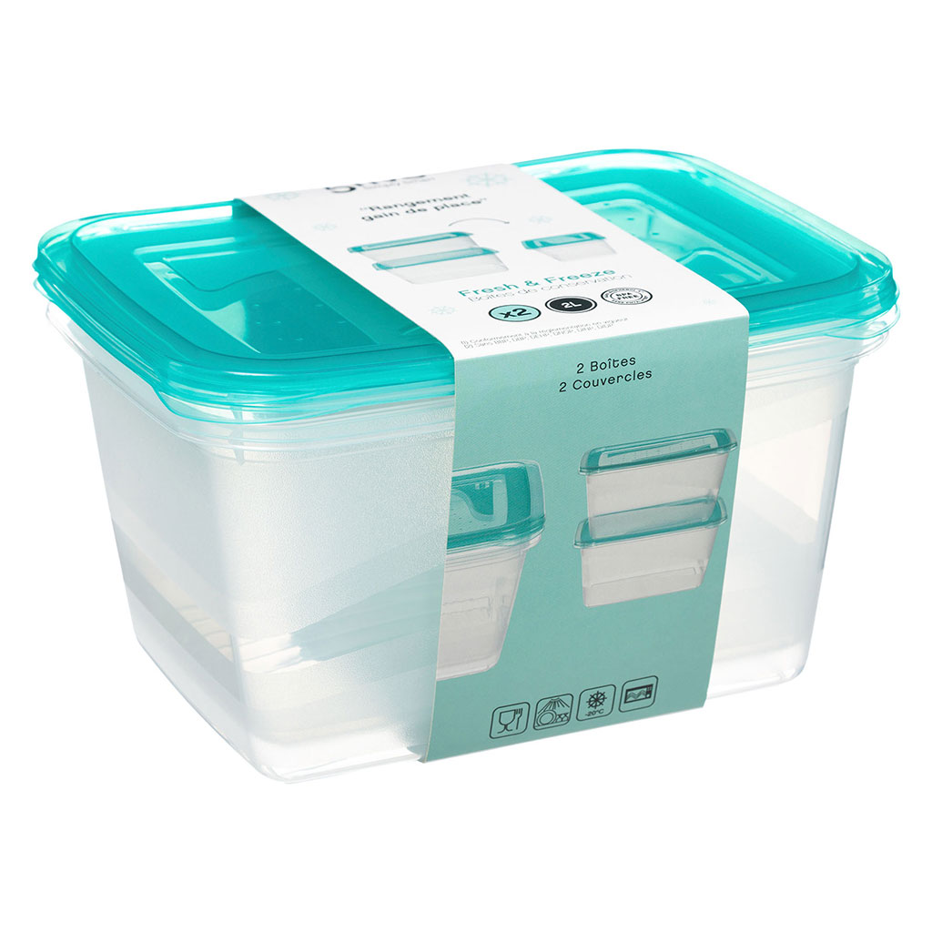 Lot de 2 boîtes de conservation plastique avec couvercles 2L