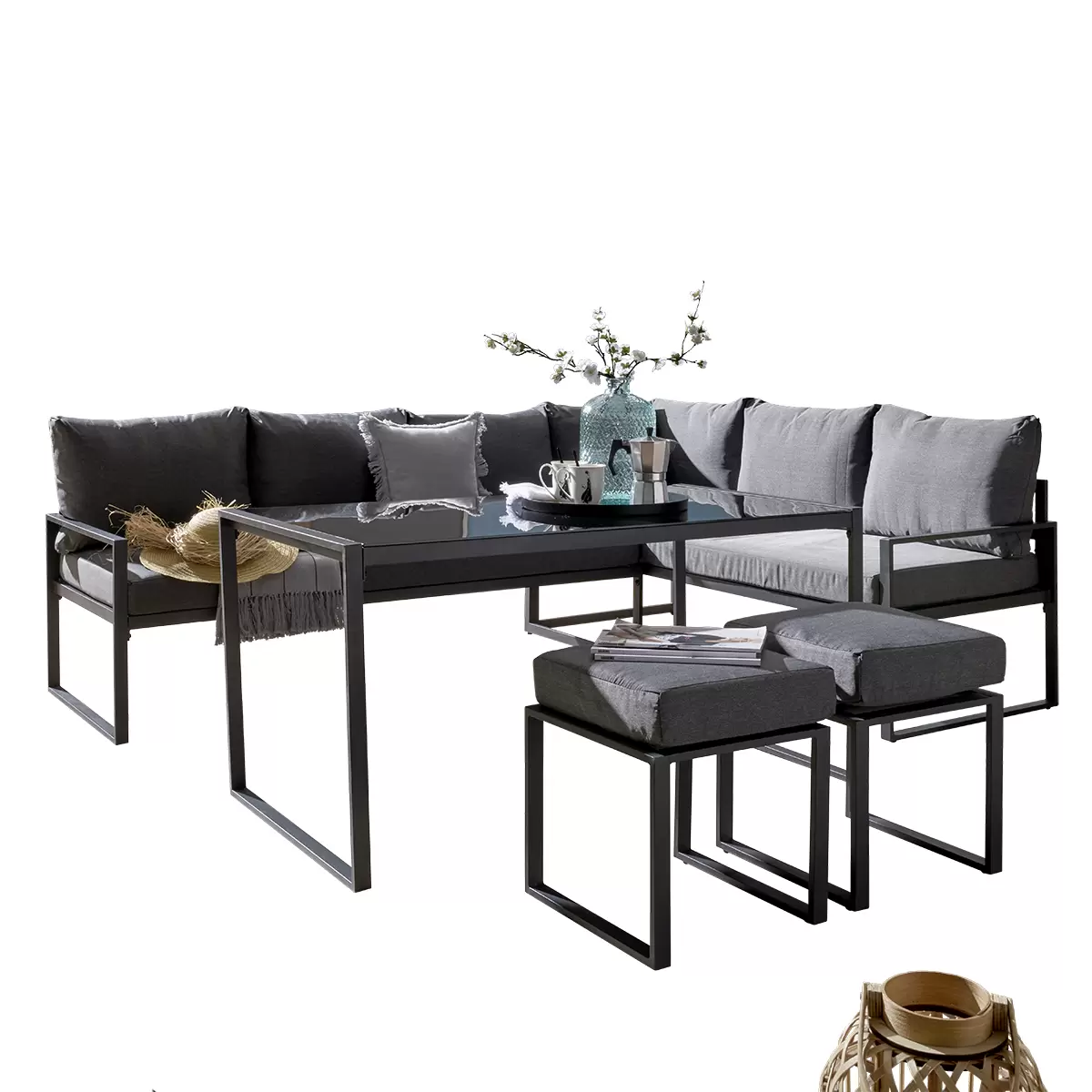 Beldano Loungegarnitur Lima 4-teilig rechts Grau