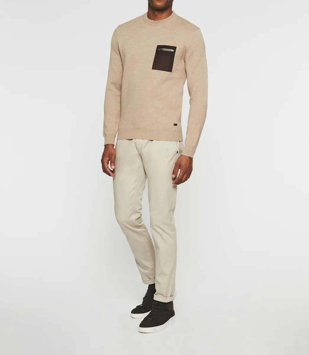 Pull col rond beige BRAD