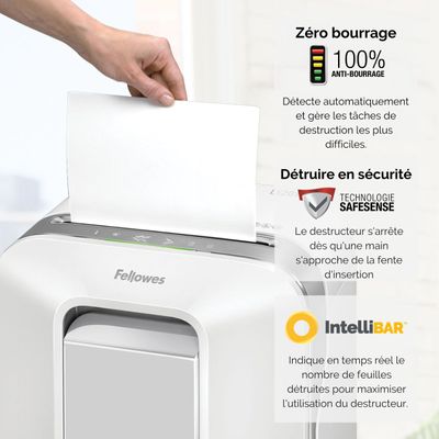 Fellowes Powershred LX201 - destructeur de documents coupe croisée microparticules - 12 feuilles - Corbeille 22 litres - blanc