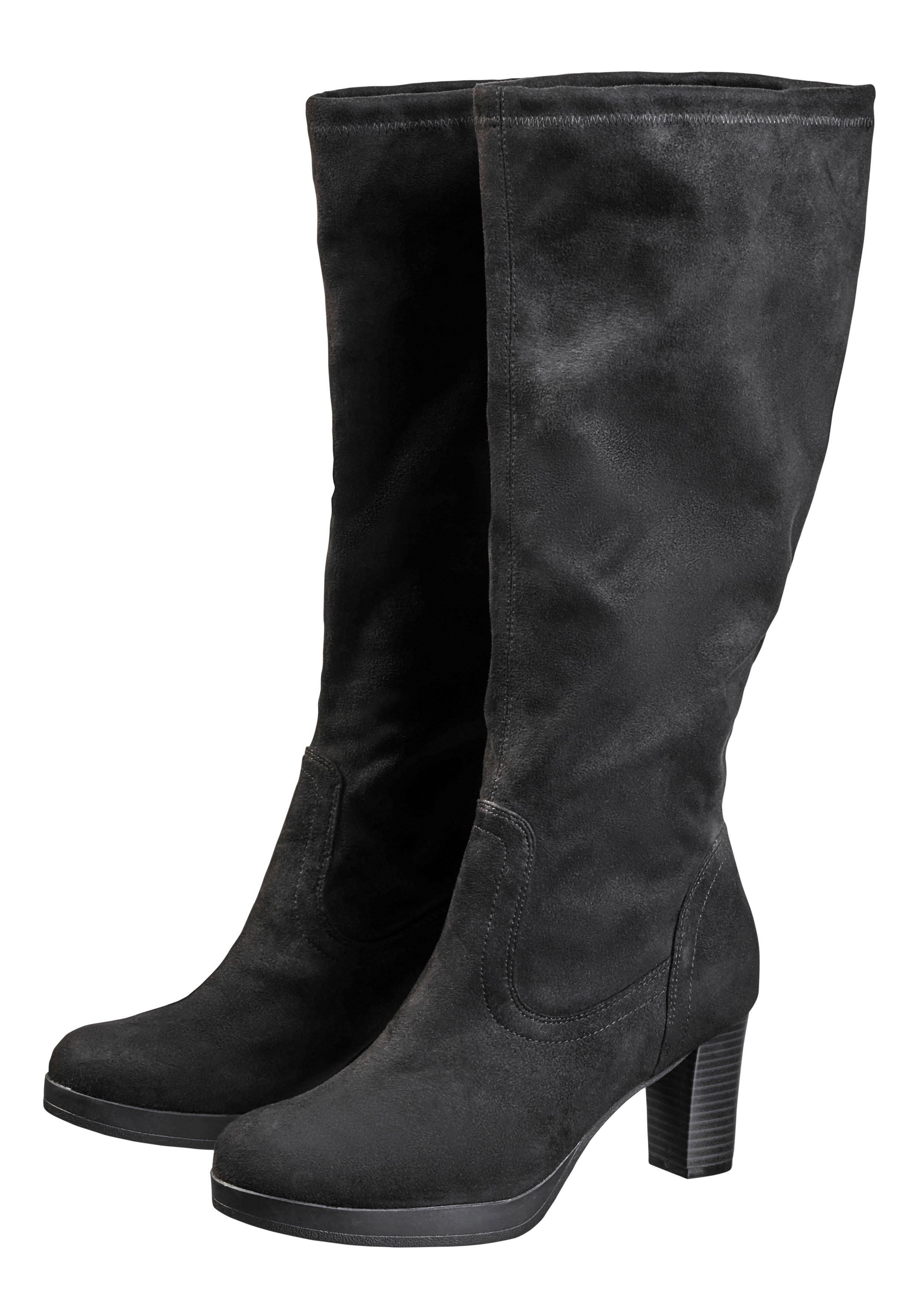 Verschlussloser Weitschaftstiefel in Wildlederoptik