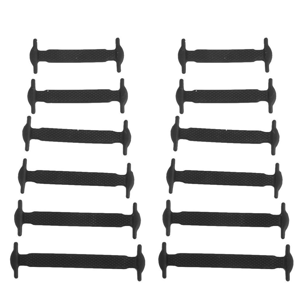 (16er Set) 41-61 mm Schleifenlose Flache Schnürsenkel Gummi Schuhbändel - Schwarz