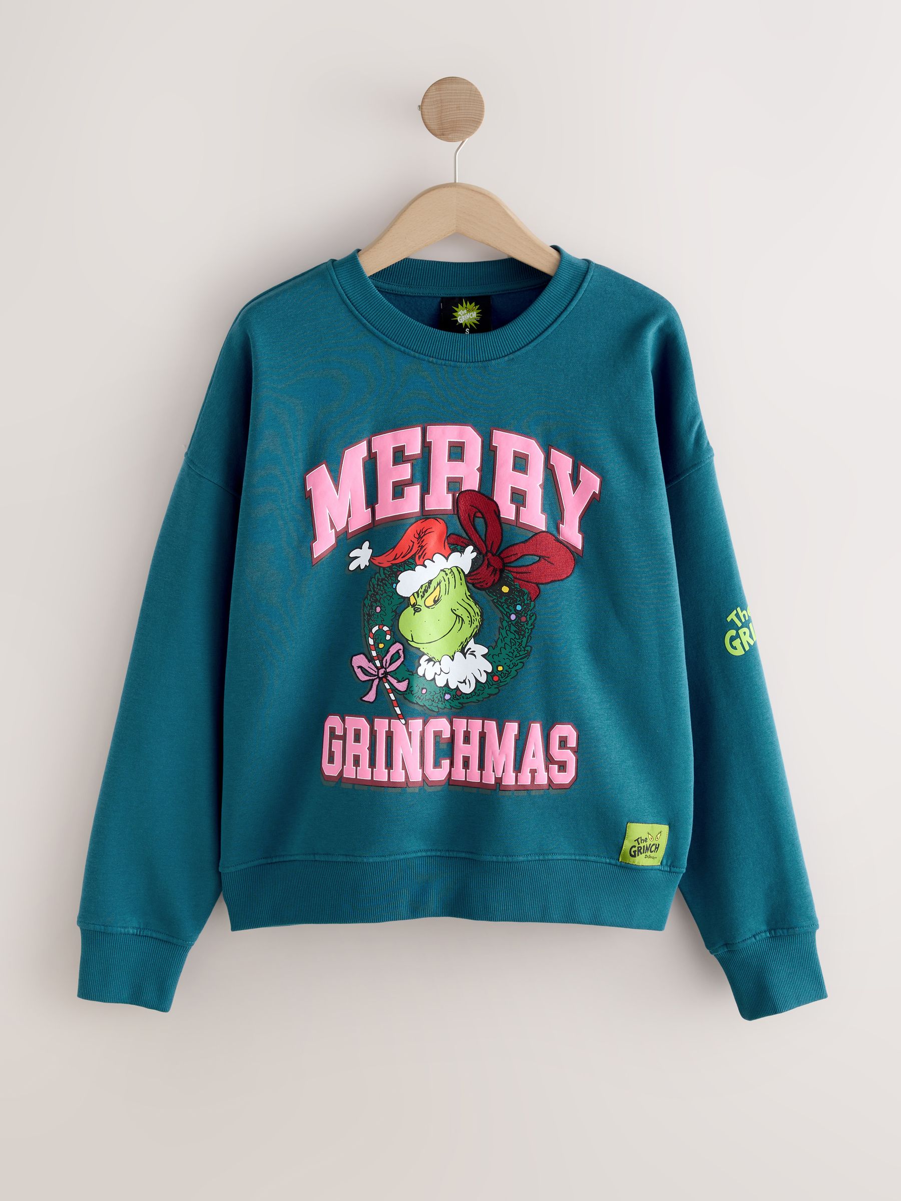 Donkergroen - The Grinch Officieel Gelicenseerde Fun Wreath Strik Kerstmis Grafische Trui Sweatshirt