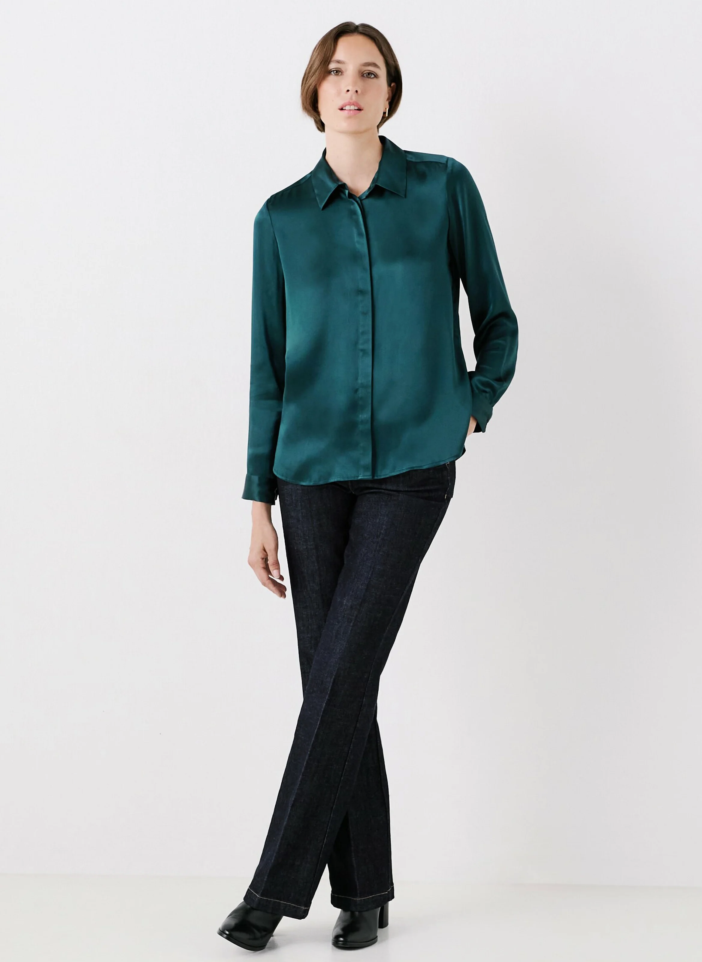 CJAMIE1 - Chemise col classique en soie | Bleu
