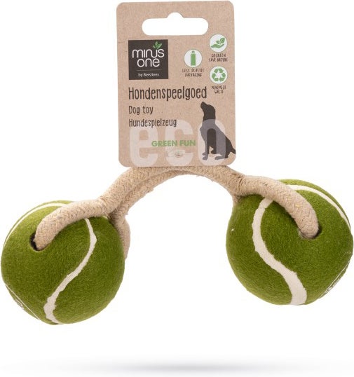 Beeztees hondenspeelgoed Minus One duo tennisbal met koord D 6,4 cm