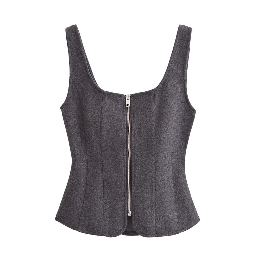 Avauntgardo - Effen crop top met ronde hals en rits