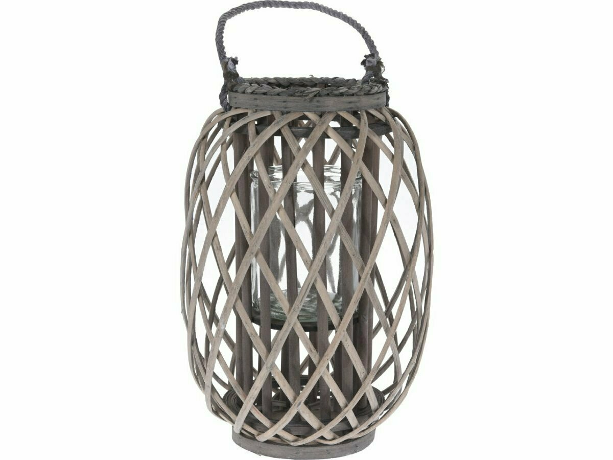 H & S Decoration Ø 26 x 40 cm rieten lantaarn - Grey