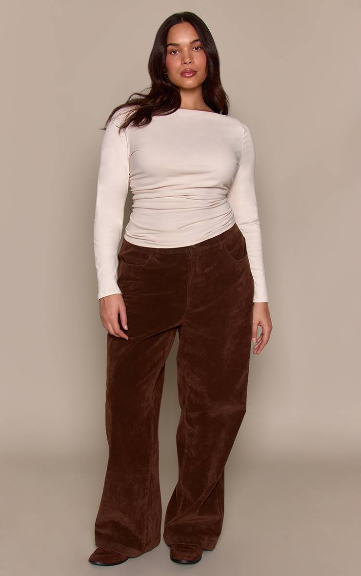 Crème Haut Bardot Grande Taille À Manches Longues Toucher Doux