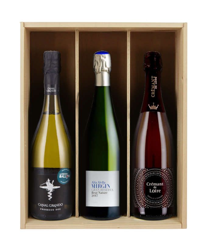 Trio de bulles - 3 bouteilles & caisse bois