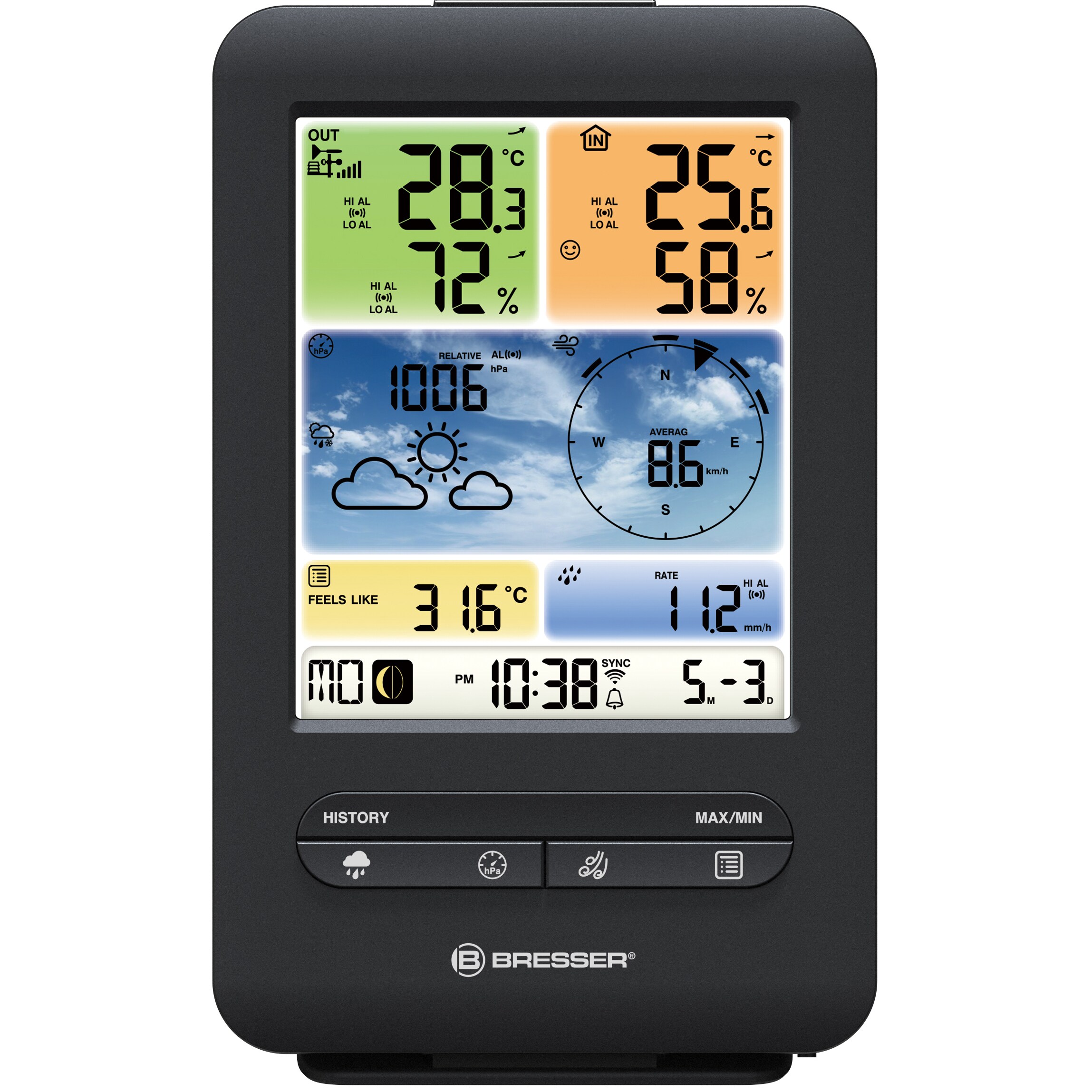 BRESSER WLAN-Farbwetterstation mit 5-in-1-Profi-Sensor V