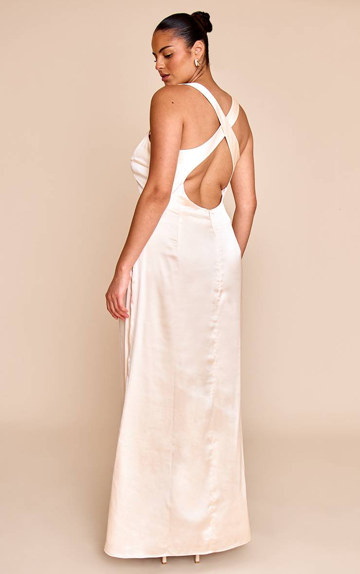 Naturel Robe Mi-longue Grande Taille En Satin Avec Dos Croisé