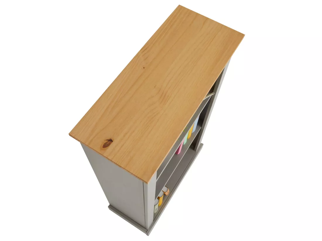 Etagère TEQUILA bibliothèques en bois style mexicain avec 2 tablettes, dim 70 x 116 x 30 cm, en pin massif lasuré gris et brun