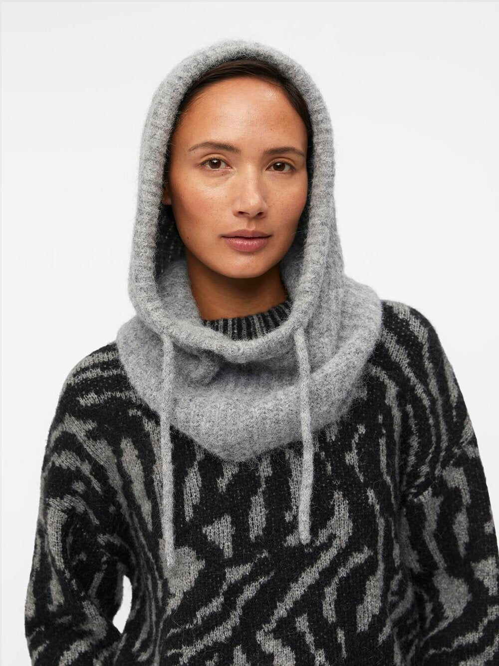 Object  Milu Cable Knit Balaclava - Light Grey Melange