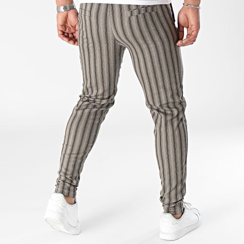 Pantalon Chino A Rayures Marron Beige Noir