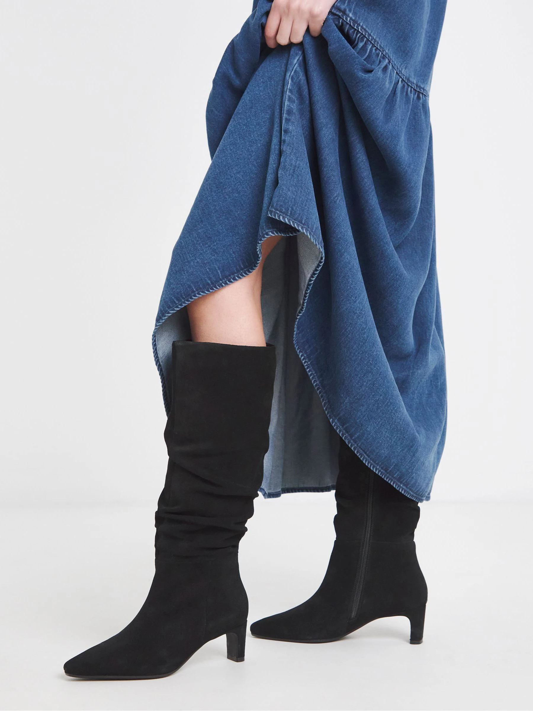 Anthology By JD Williams Extra Wide Fit Ruched Kitten Heel Boots