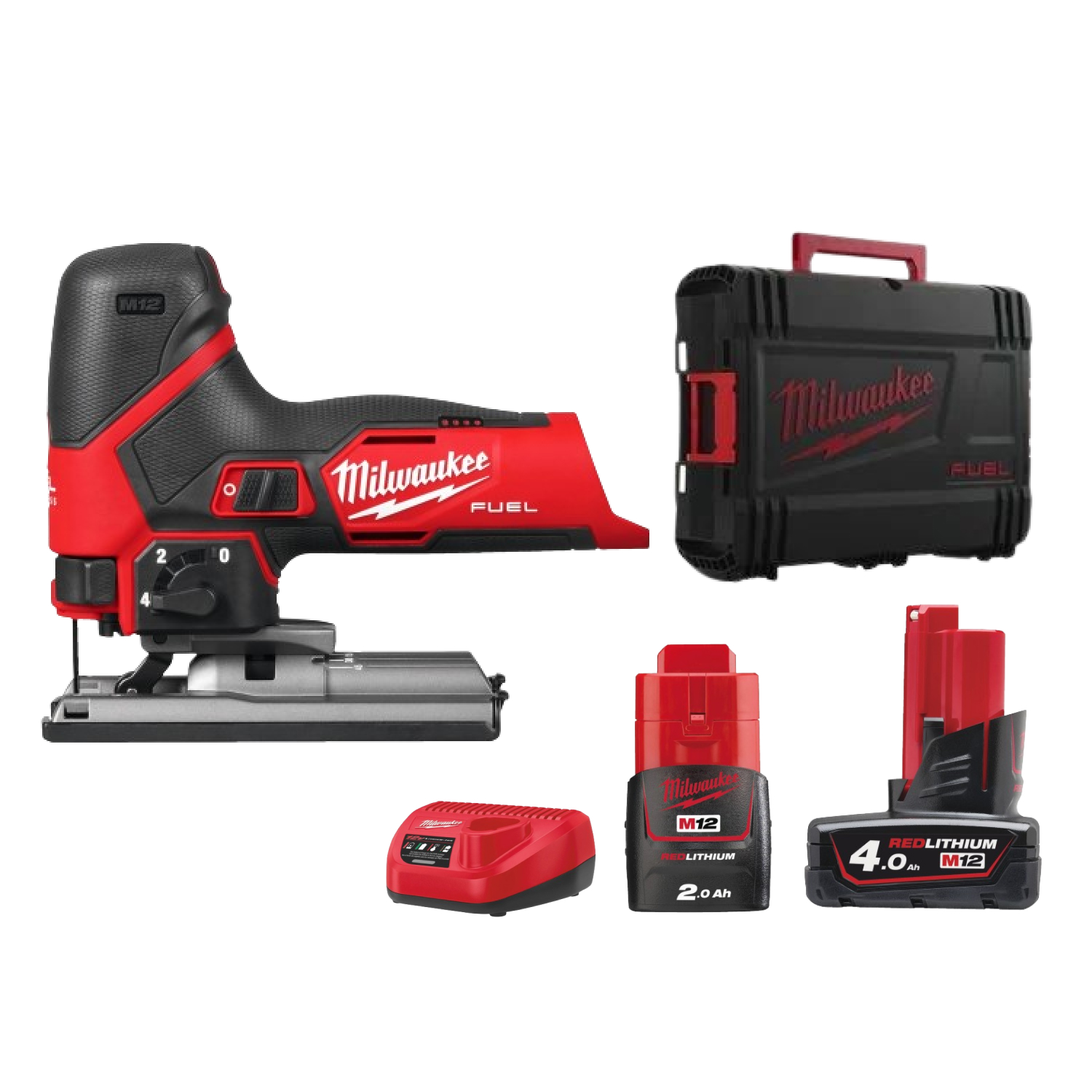 Milwaukee M12 FJS-422X 12V Li-Ion Accu (1x 4,0Ah, 1x 2,0Ah) Decoupeerzaagmachine Set in HD Box - Koolborstelloos