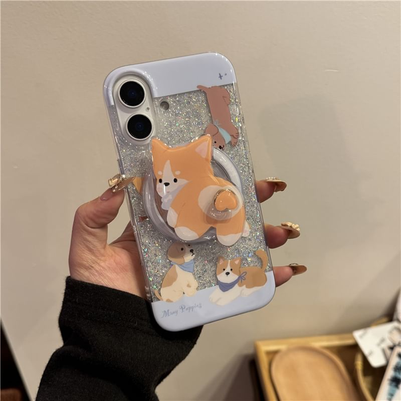 Edgin - Glitter telefoonhoesje met hond - iPhone 16 Pro Max / 16 Pro / 16 Plus / 16 / 15 Pro Max / 15 Pro / 15 Plus / 15 / 14 Pro Max / 14 Pro / 14 Plus / 14 / 13 Pro Max / 13 Pro / 13 / 13 Mini