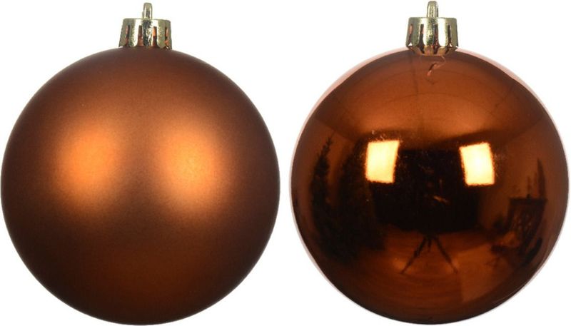 Kerstballen - Koper/Cognac Bruin - Set van 6 - Kunststof - Diameter 8 cm
