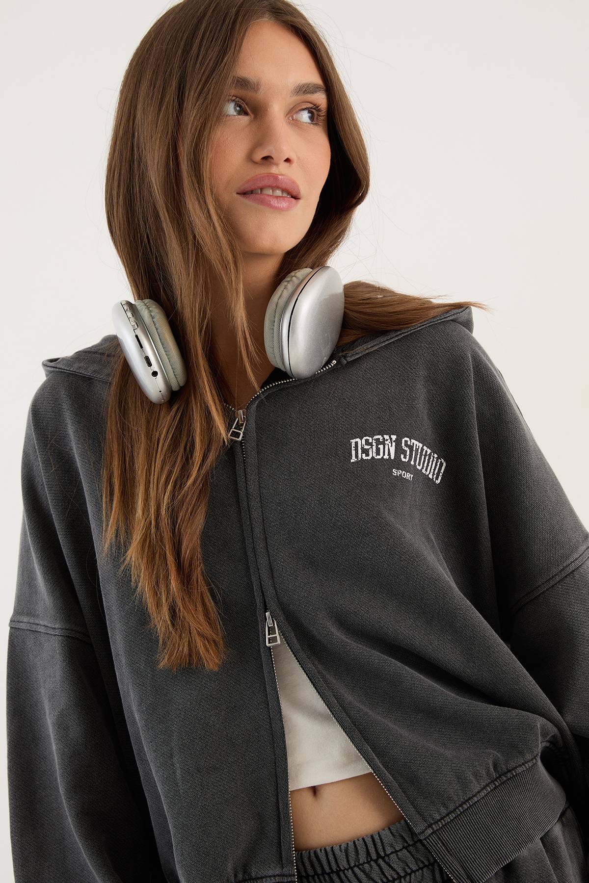 Sweat À Casynthétiqueche Oversize Zippé Imprimé Collegiate Dsgn Studio