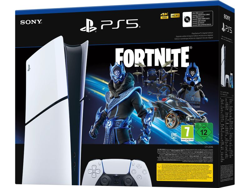 Sony PlayStation 5 Slim – Digital Fortnite Cobalt Star Bund PS5-Konsole Digital Edition mit Fortnite Cobalt Star Bundle-Gutschein und 8 kosmetischen In-Game-Gegenständen