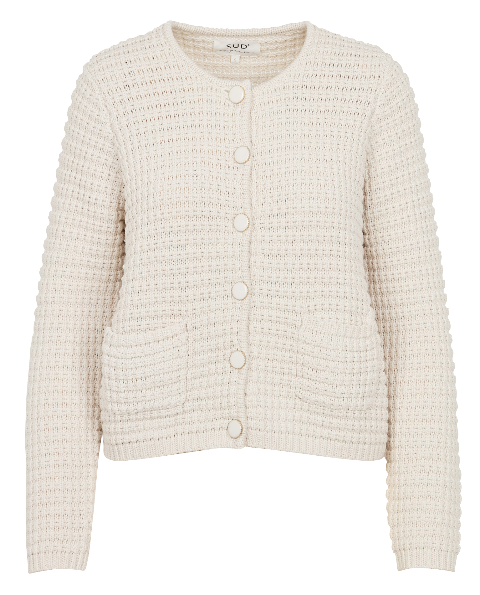 GILARY - Gilet droit à boutons bijoux en coton mélangé | Blanc