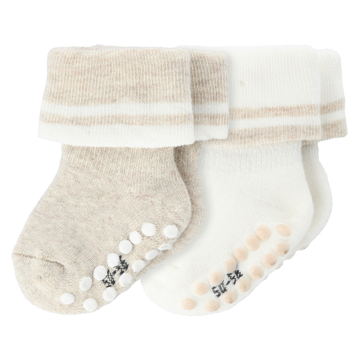 Topomini 2 Paar Newborn Stoppersocken mit Umschlag weiss / beige
