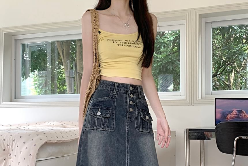 Girliepairs - Maxi A-lijn denim rok met hoge taille