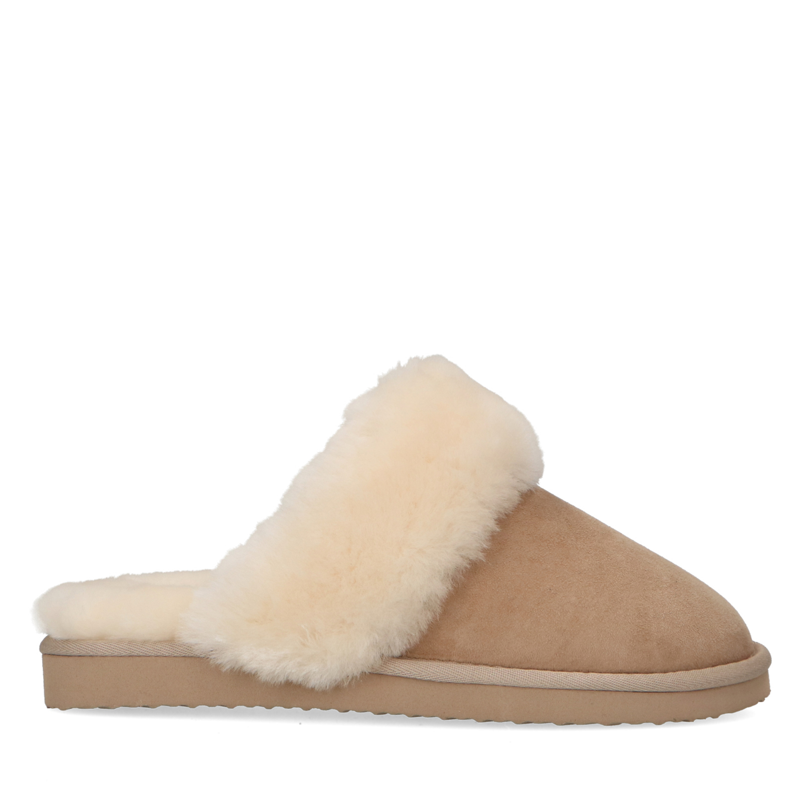 Beige pantoffels met wollen voering