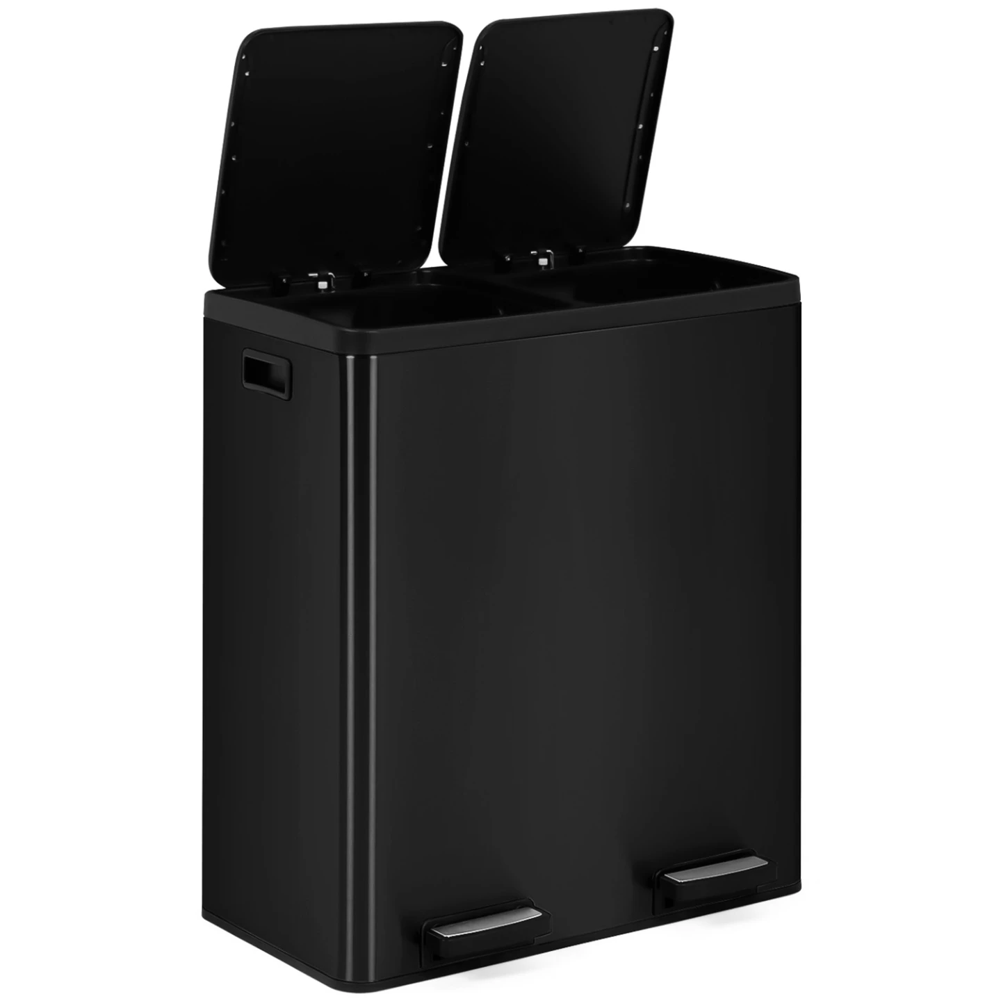 Poubelle de cuisine tri sélectif 2 x 30L noir 2 seaux amovibles et pédales en métal