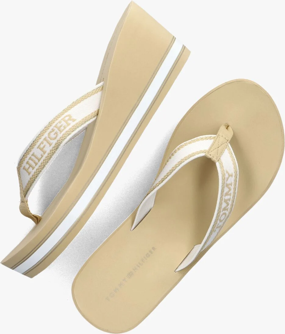 TOMMY HILFIGER beige tommy hilfiger teenslippers hilfiger wedge beach
