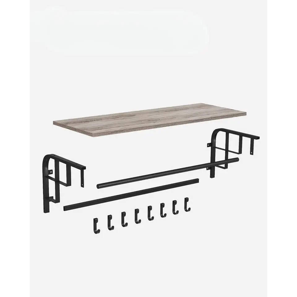 Hangende Kapstok met Plank, 5 haken - Grijs zwart