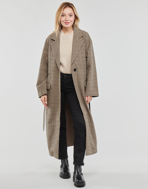 Only - ONLLIPA L/S LONG BELT CHECK COAT CC PNT - Noir