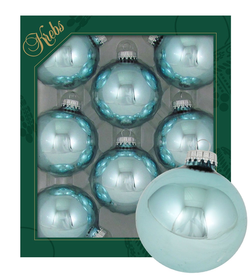 IJsblauwe glanzende glazen ballen van 7 cm, effen, 8 stuks, kerstballen, kerstversieringen, kerstversieringen voor de kerstboom
