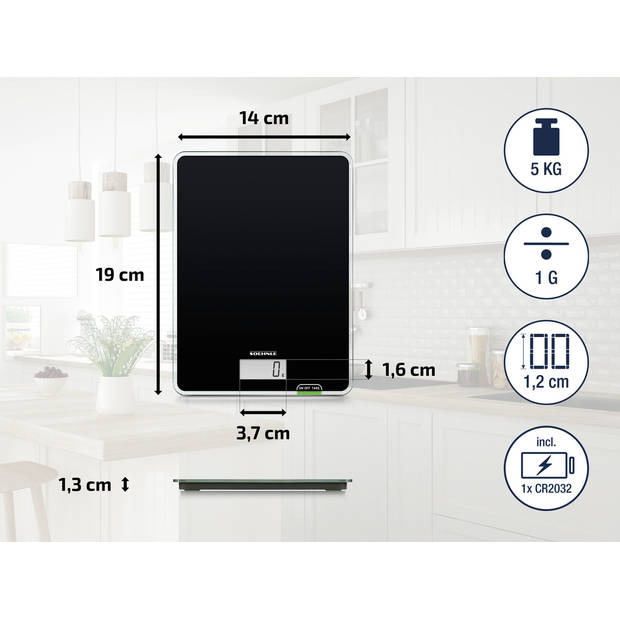 Soehnle keukenweegschaal Page Compact 100 - digitaal - 1 gr nauwkeurig - tot 5 kg - zwart